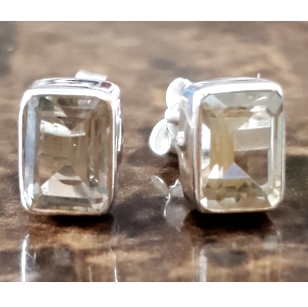 Genuine 2ct Prasiolite (Green Amethyst) post Earrings